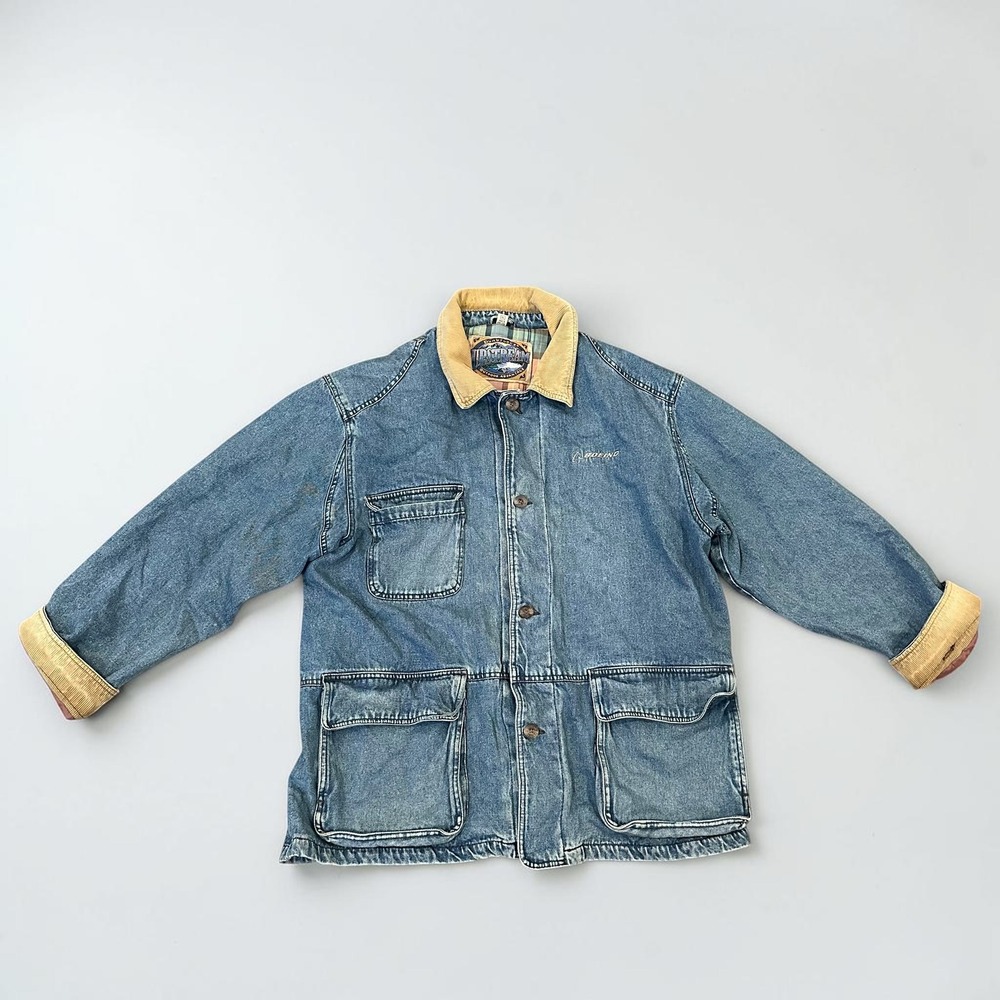 Dunbrooke Upstream Boeing Denim Barn Jacket Plaid Lined Corduroy Blue XL Mens